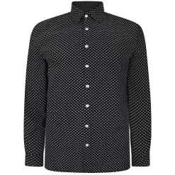 Bigdude Geometric Print Long Sleeve Poplin Shirt Black
