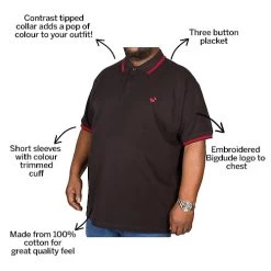 Bigdude Tipped Polo Shirt Black/Red -Urban Fit Shop ca4e1e02 bd18pt0120red