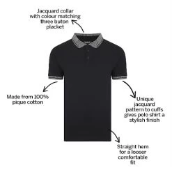 Bigdude Jacquard Collar Polo Shirt Black -Urban Fit Shop ccd41b55 bd20p04