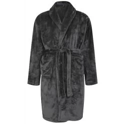 Bigdude Plain Fleece Dressing Gown Charcoal