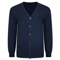 Bigdude Plain V-Neck Knitted Cardigan Navy