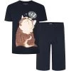 Bigdude Sleeping Cat Print Pyjama Set Navy