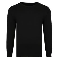 Bigdude Plain Crew Neck Knitted Jumper Black Tall