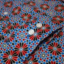 Bigdude Retro Flower Print Long Sleeve Poplin Shirt Blue/Red -Urban Fit Shop d7c9ca50 img 8733