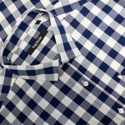 Bigdude Gingham Long Sleeve Shirt Navy Tall -Urban Fit Shop d96ee0d6 img 8817