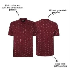 Bigdude Geometric Print Polo Shirt Burgundy -Urban Fit Shop de48e6c9 bd23p1720red