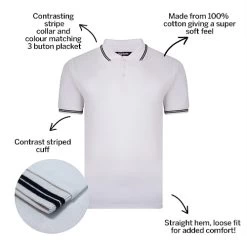 Bigdude Tipped Pique Polo Shirt White Tall -Urban Fit Shop df73c2e3 bdt80tp01