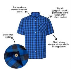 Bigdude Gingham Short Sleeve Shirt Blue Tall -Urban Fit Shop e2089f71 bd23ss0720blue20ee