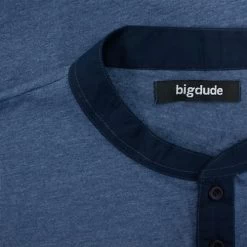 Bigdude Contrast Grandad Long Sleeve Pyjama Set Dark Denim Marl/Navy -Urban Fit Shop e6665e87 img 8668