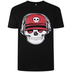 Bigdude Skull Headphones Print T-Shirt Black