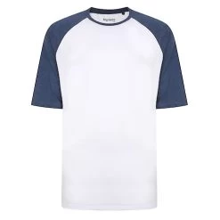 Bigdude Contrast Raglan Sleeve T-Shirt White/Denim Marl Tall