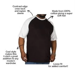 Bigdude Contrast Raglan Sleeve T-Shirt Black/White -Urban Fit Shop f0a314eb bd19tst6220white