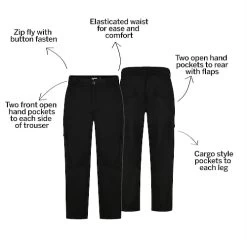 Bigdude Lightweight Elasticated Waist Cargo Trousers Black -Urban Fit Shop f2fd45de bd22tr02