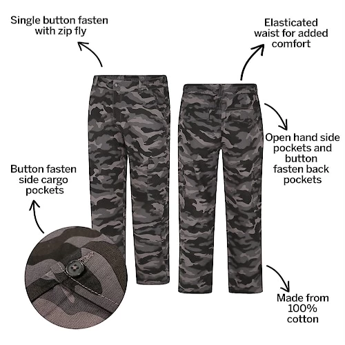 Bigdude Elasticated Waist Camo Cargo Trousers Charcoal 6 Bigdude Elasticated Waist Camo Cargo Trousers Charcoal - Image 4
