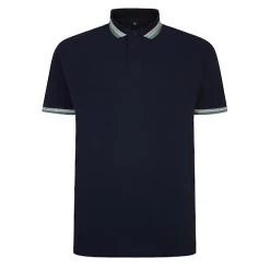 Bigdude Jacquard Contrast Pique Polo Shirt Navy