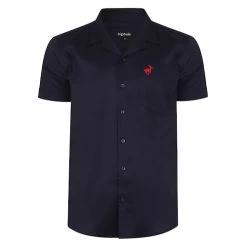 Bigdude Relaxed Collar Short Sleeve Shirt Navy