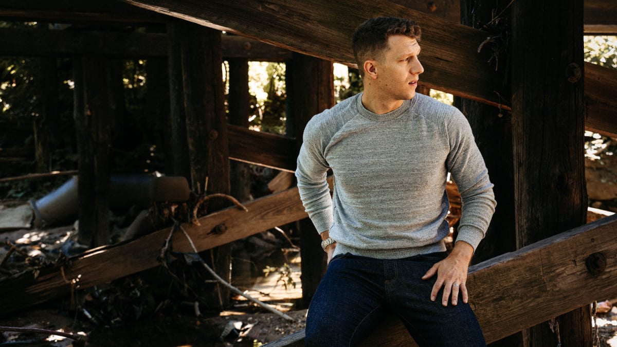 Urban Fit Shop -Urban Fit Shop Best Big and Tall Brands for Men Model Wearing GAP Sweater Outside